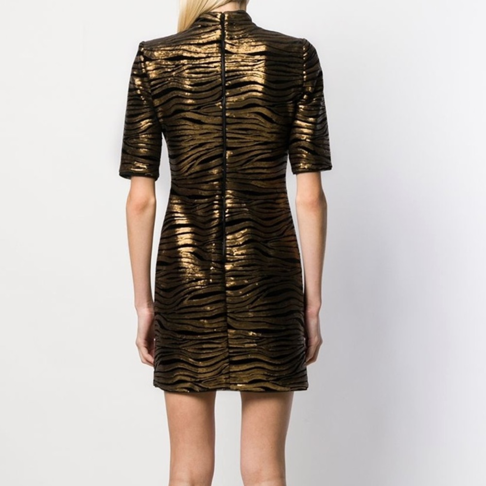 Alice & Olivia Gold Bronze Sequin Stripe Velvet Inka Evening Mini Dress - Picture 3 of 16